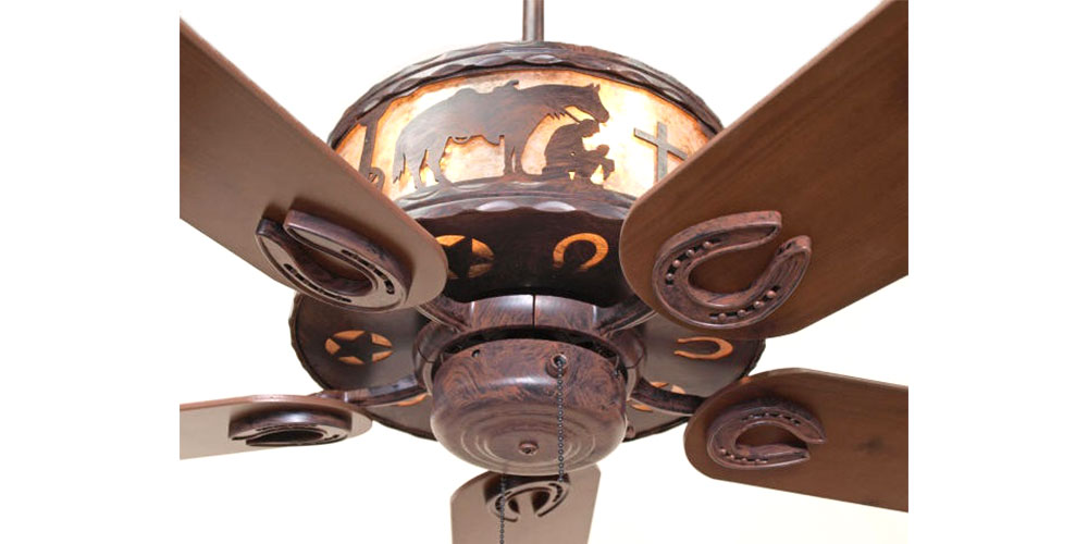 Praying Cowboy Old Forge Ceiling Fan, Western Ceiling Fans With Lights