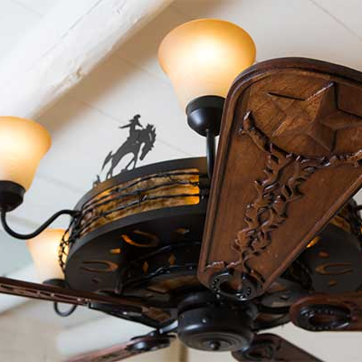 Copper Canyon Rancher Chandelier Ceiling Fan Close up