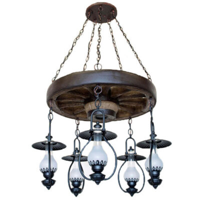 Old Colorado Wagon Wheel 5 Light Lantern Chandelier