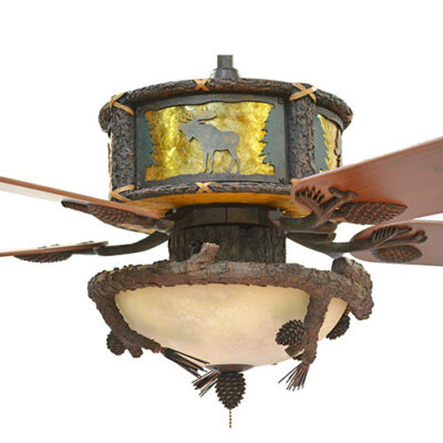 Copper Canyon Timber Creek Ceiling Fan Moose Scene with Amber Mica Liner and KVLK430-FBZ Light Kit