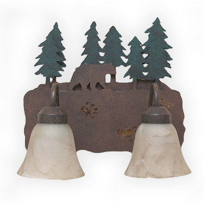 CCBF805-04-14 - Bear Design - Pine Trees Background - All Green Trees - Color C127 w/green trees - FLG4 GLass