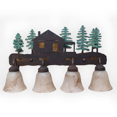 CCBF807-04-25 - Cabin Design - Pine Trees Background - All Green Trees - Color C127 w/green trees - FLG4 Glass