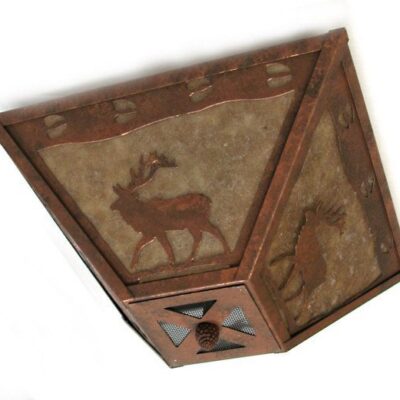 CL805-15 - Semi-flush mount model - Design 504TR - With tracks only top border design - Color C128 - Amber Mica Liner - Hatch Medallion - Pinecone Finial