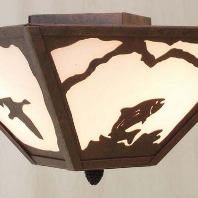 CL805-15 - Semi-flush mount model - Design 543/545B - Color C127 - White Acrylic Liner - Pinecone Finial - Shown illuminated