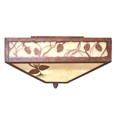 Copper Canyon CL810 Series Semi-Flush Mount - Pinecone Scene Design - Color C140 - Parchment Acrylic Liner - Parchment Acrylic Bottom Liner
