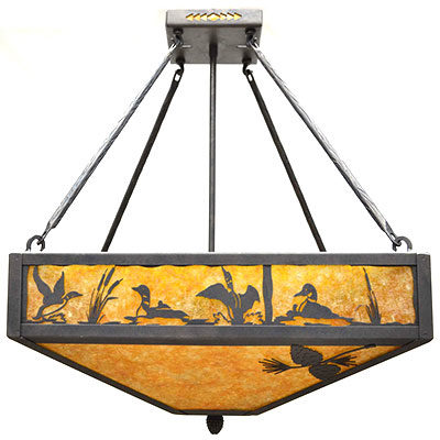 Copper Canyon CL810 Series Semi-Flush w/Arms - Ducks Scene Design - Color C153 - Amber Mica Liner - Amber Mica Bottom Liner