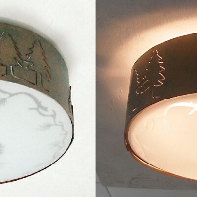 CL840-12 - Semi-Flush Mount - Moose Design - Color C128 - Pinecone Glass - Pinecone Finial