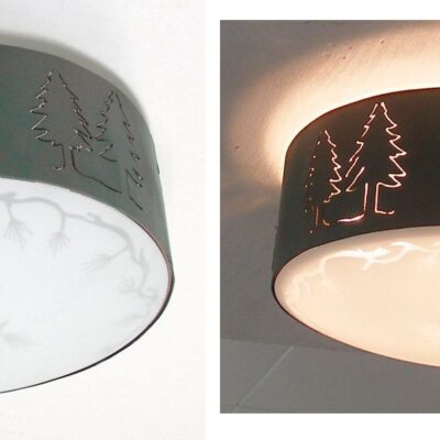 CL840-12 - Semi-Flush Mount - Deer Design - Color C101 - Pinecone Glass - Pinecone Finial