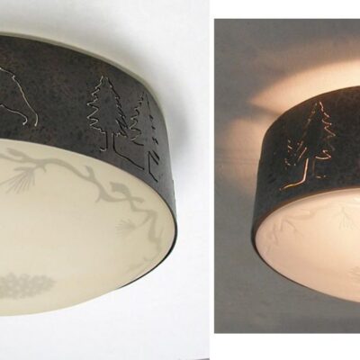 CL840-12 - Semi-Flush Mount - Bear Design - Color C127 - Pinecone Glass - Half Ball Finial