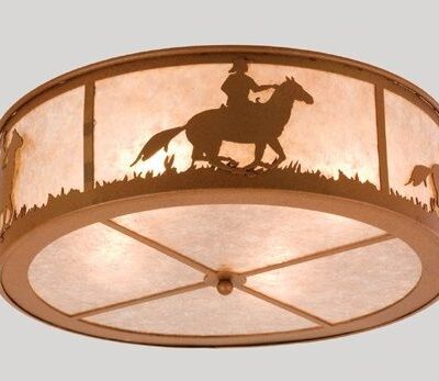 Cowboy and Steer Flushmount Ceiling Light