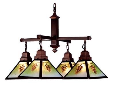 Reverse Painted Four Arm Chandelier