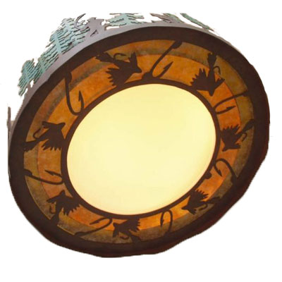 PEG260-25 - Fisherman Scene Design - Color C146 - Amber Mica Liner - Ivory Acrylic Bowl Liner - All Green Trees - Oval Chain Style