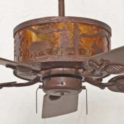 Mountainaire Rustic Ceiling Fan Bear Scene in Color C140 with Amber Mica Liner (not illuminated)