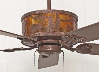 Mountainaire Rustic Ceiling Fan Bear Scene in Color C140 with Amber Mica Liner (not illuminated)