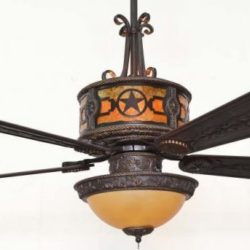 Copper Canyon Sheridan Ceiling Fan Shown with Stars - Amber Mica Liner