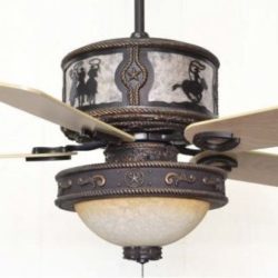 Copper Canyon Sheridan Ceiling Fan Shown with Custom Roper and 3 Riders - Silver Mica Liner