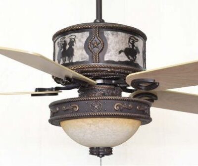 Copper Canyon Sheridan Ceiling Fan Shown with Custom Roper and 3 Riders - Silver Mica Liner