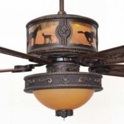 Copper Canyon Sheridan Ceiling Fan Shown with Horses - Amber Mica Liner