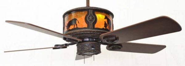 Copper Canyon Sheridan Ceiling Fan Shown with Round Up 1 Scene - Amber Mica Liner