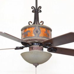 Sheridan Leather Ceiling Fan Shown with Horses - Amber Mica Liner