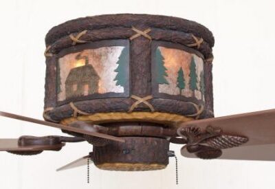 Timber Creek Ceiling Hugger Fan Log Cabin Scene with Silver Mica Liner