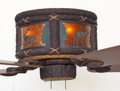Timber Creek Ceiling Hugger Fan Elk Scene with Amber Mica Liner