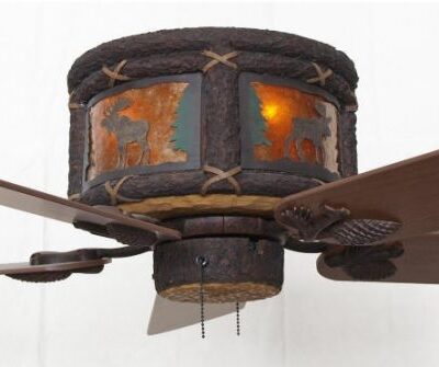 Timber Creek Ceiling Hugger Fan Moose Scene with Amber Mica Liner