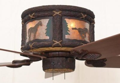 Timber Creek Ceiling Hugger Fan Horses Scene with Silver Mica Liner