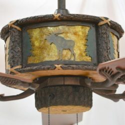 Copper Canyon Timber Creek Ceiling Fan Motor Detail - Moose Scene with Amber Mica Liner