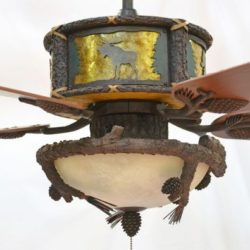 Copper Canyon Timber Creek Ceiling Fan Moose Scene with Amber Mica Liner and KVLK430-FBZ Light Kit