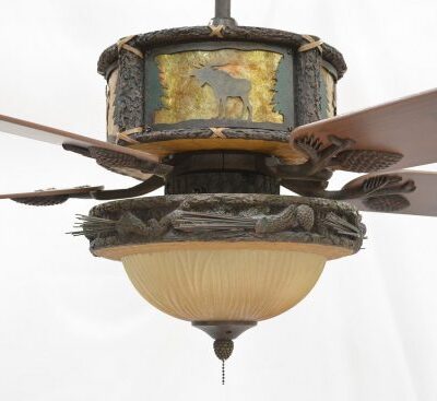 Copper Canyon Timber Creek Ceiling Fan Moose Scene with Amber Mica Liner and CCPA350B-FBZ Light Kit