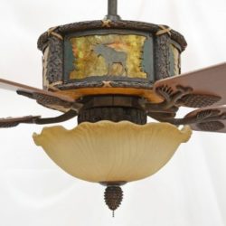 Copper Canyon Timber Creek Ceiling Fan Moose Scene with Amber Mica Liner and VALK45682WP Light Kit