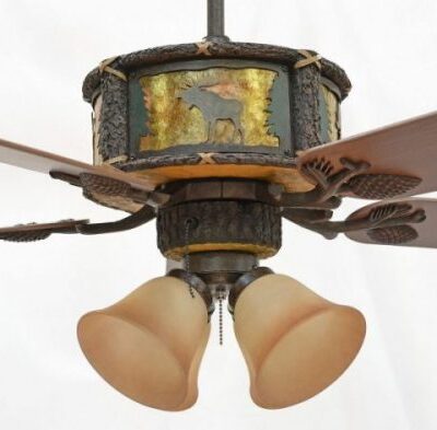Copper Canyon Timber Creek Ceiling Fan Moose Scene with Amber Mica Liner and KVLK1-FBZ Light Kit (FLG10 Glass)