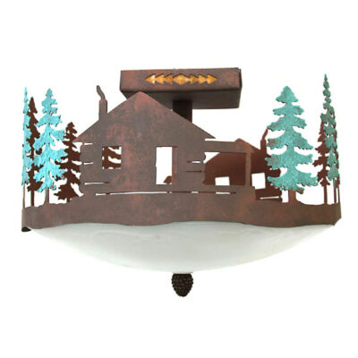 Cabin Design - Color C146 w/custom blue green trees - Pinecone Finial