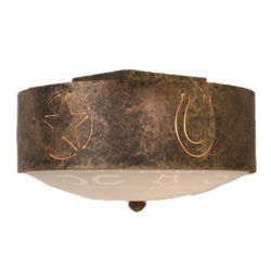 CL840-12 - Semi-Flush Mount - Star and Horseshoe Design - Color C154 - Western Glass - Half Ball Finial - Note: Horseshoes now point up