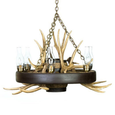 Wagon Wheel Mule Deer Antler Chandelier