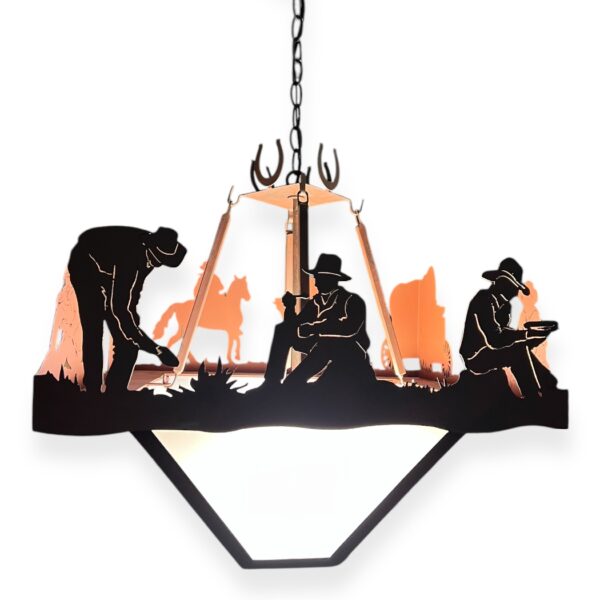 Cowboy Camping Scene Chandelier - 22 inches