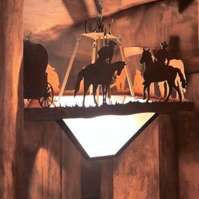 Alternative view of Copper Canyon Cowboy Camping Scene Chandelier - 22 inches